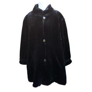 Vintage J. Percy Black Reversible Faux Fur Swing Coat Water Resistant Sz L